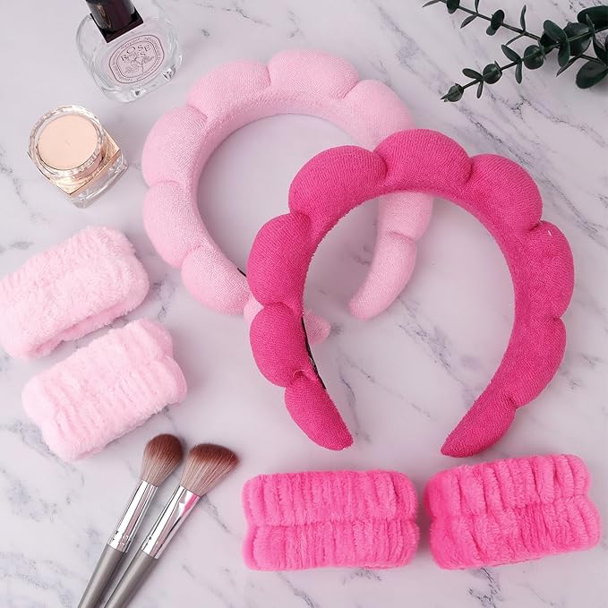 6Pcs Spa Headband and Wrist Washband Set, Skincare Makeup Headband, Sponge Face - Image 9