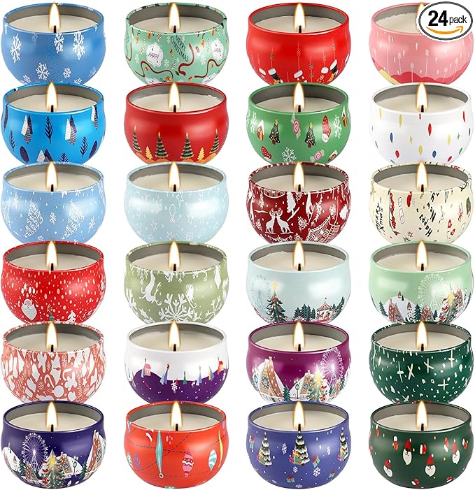 24Pack Christmas Scented Candle Tins Gift Set by CAKETYCG