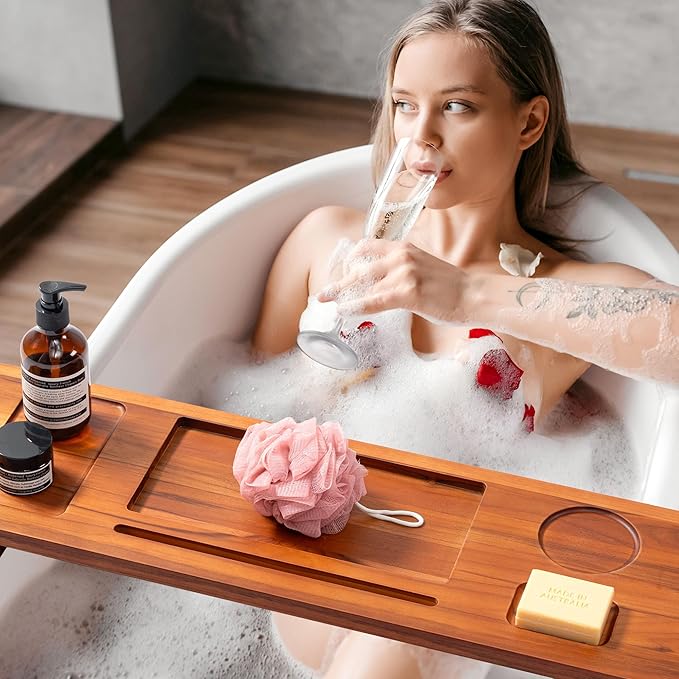 Premium Teak Bathtub Tray for Freestanding Baths - Image 6