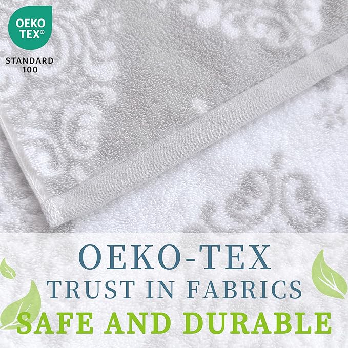 Grey Pattern Bath Towels, Quick Dry Bath Towel, Damask Jacquard Shower Towel - Image 3