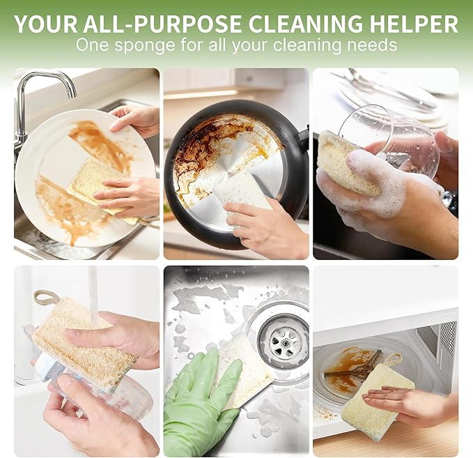 6 Pack Natural Loofah Sponges for Dishes, Loofah Kitchen Sponges - Image 6