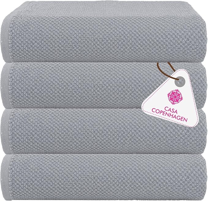 CASA COPENHAGEN EcoPop 4Pcs 100% Cotton Large Designer Towels Gift Set- Grey by CASACOPENHAGEN