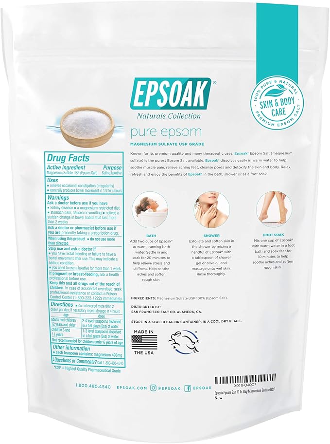 Epsoak Epsom Salt 38 lb. Magnesium Sulfate USP. Resealable Epsom Salt Bag - Image 3