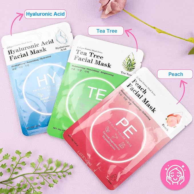 VESPRO 100 Pack Collagen Essence Sheet Facial Masks, Bulk Face Masks Skincare - Image 7