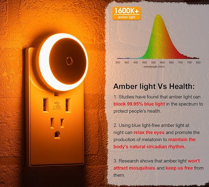 Amber Night Light Plug in, Dusk to Dawn Sensor, Automatic Nightlight, Energy - Image 3