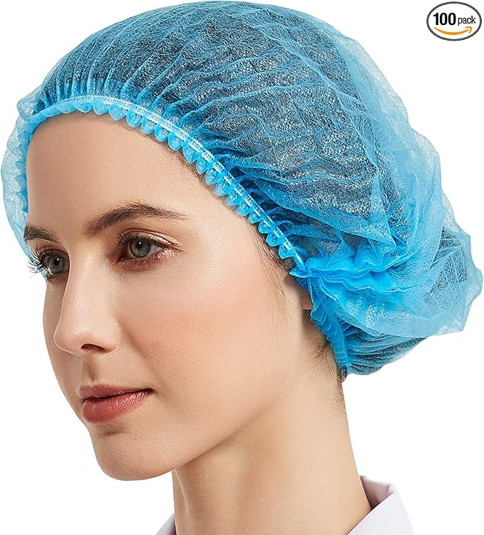 ProtectX 100-Pack Blue Disposable Hair Nets, Elastic Head Cover, Bouffant Caps by ProtectX