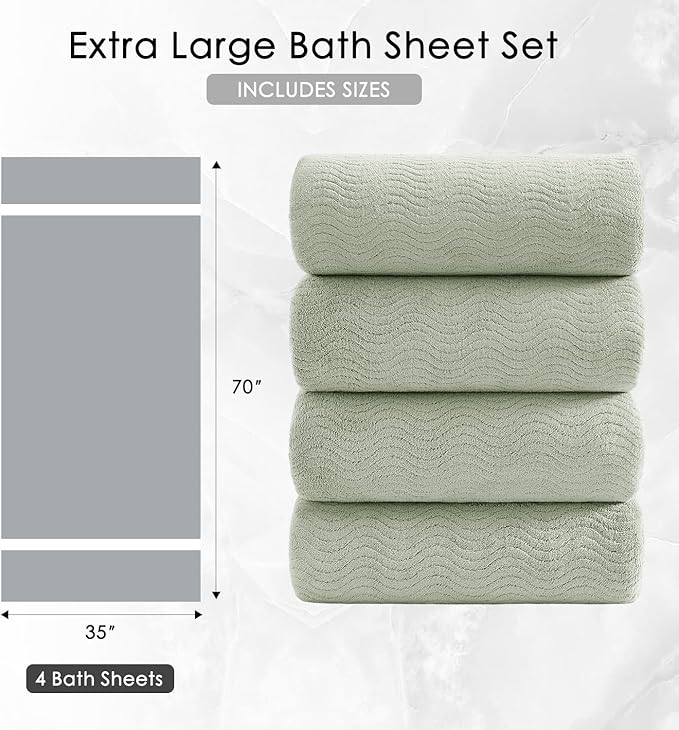 4 Piece Extra Large Bath Towel 35"x70" Oversized Bath Sheet Green Bath Towel Set - Image 5