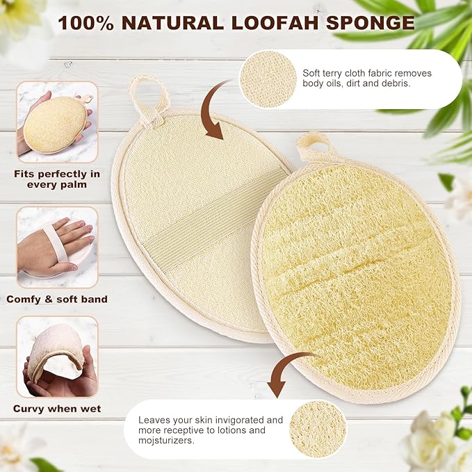 2PCS Natural Exfoliating Loofah Body Scrubber, Premium Loofah Exfoliating Body - Image 6
