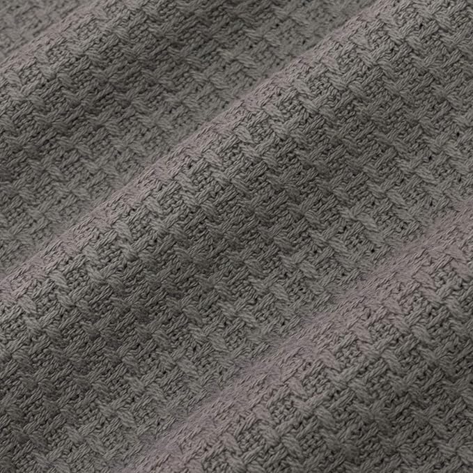 100% Fine Cotton Luxurious Basket Weave Blanket, Dark Gray, King Size - Image 3