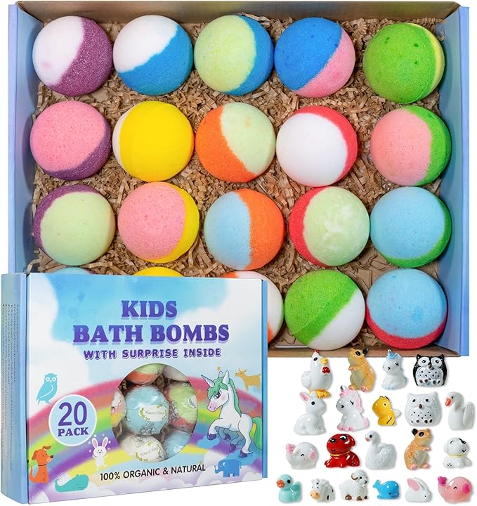 Yekery Bath Bomb Gift Set with Toys Inside, 20 Pack Organic Bath Bombs by Yekery