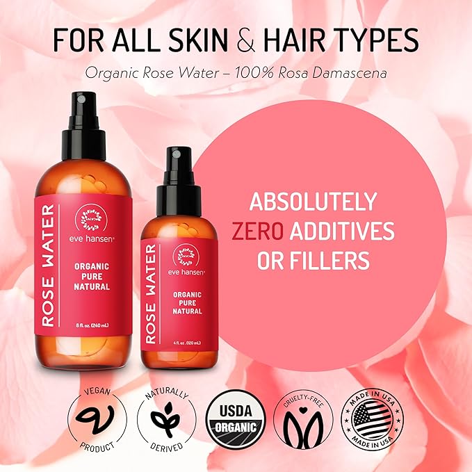 Eve Hansen Organic Rose Water Spray – Pure Rosewater Face & Hair Mist - Image 3
