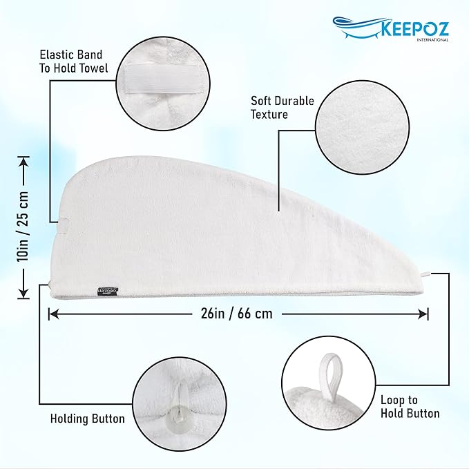 KEEPOZ 100% Cotton Hair Towel Wrap Quick Dry Super Absorbent Turban Head Wrap - Image 2