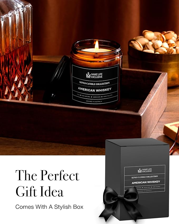 Scented Candles for Men | Whiskey Scented | Wooden Wick, Long Lasting, - Image 3