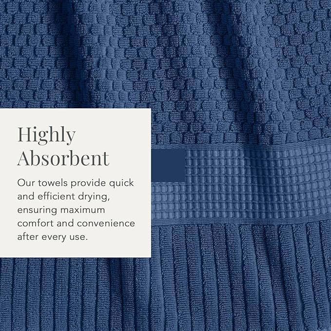 NY Loft 100% Cotton Towel Set 6 Piece Towel Set | Navy Bath Towels | Absorbent - Image 6