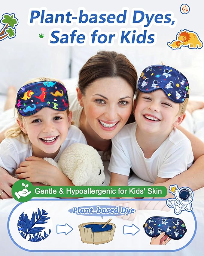 BeeVines Kids 100% Real Mulberry Silk Sleep Mask 2 Pack, Original Design Pure - Image 4