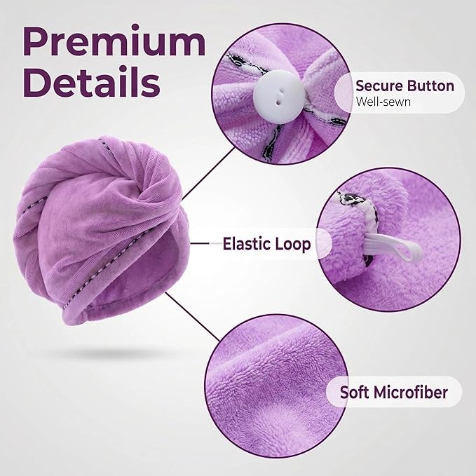 Microfiber Hair Towel 4 Pack, Hair Towel Wrap Quick Dry Hair Hat Anti-frizz - Image 3