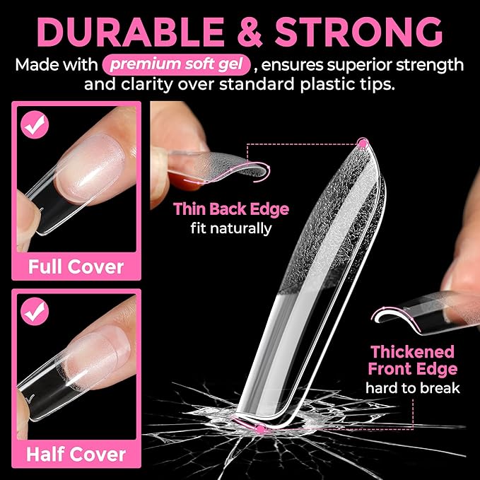 UNA GELLA Medium Square Nail Tips: 216pcs Square Press on Nails Pre-shape Clear - Image 5