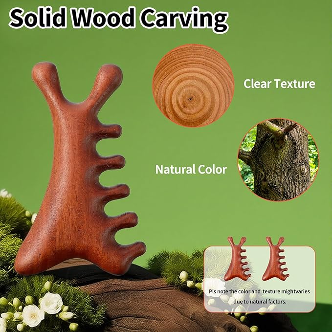 4 in 1 Natural Sandalwood Gua Sha Massage Tool, Face Eye Neck & Body Meridian - Image 3