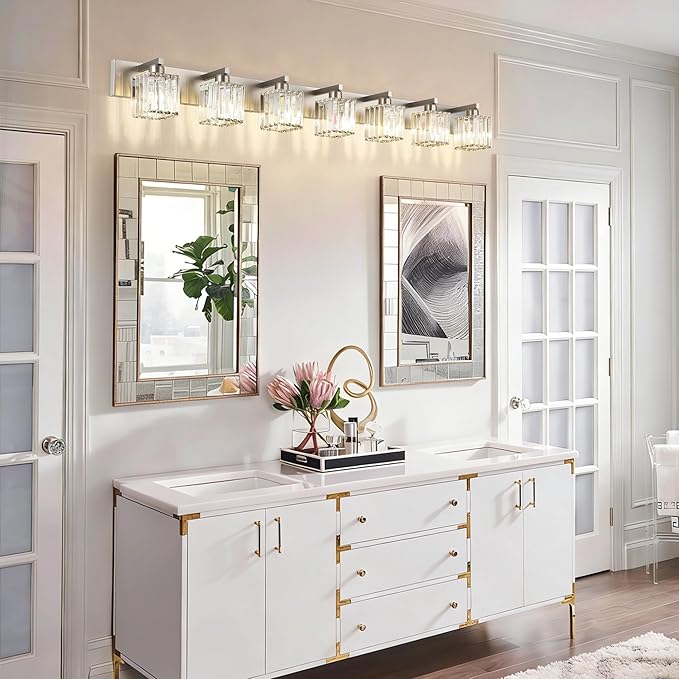 Aipsun Brushed Nickel Bathroom Light Fixtures Crystal Vanity Lighting Fixture - Image 7