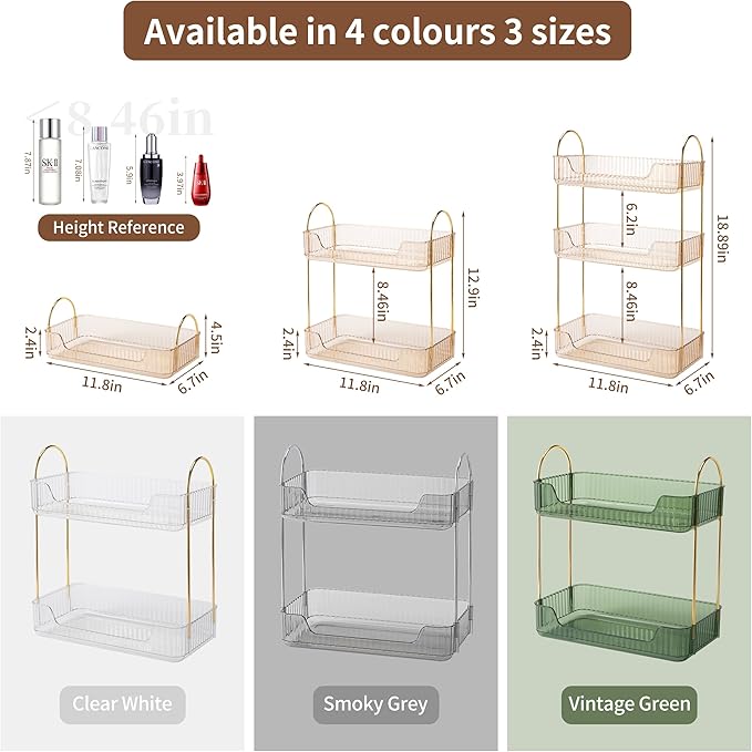 Akinbas 2 Tier Bathroom Organizer Countertop Makeup Perfume Tray Skincare - Image 2