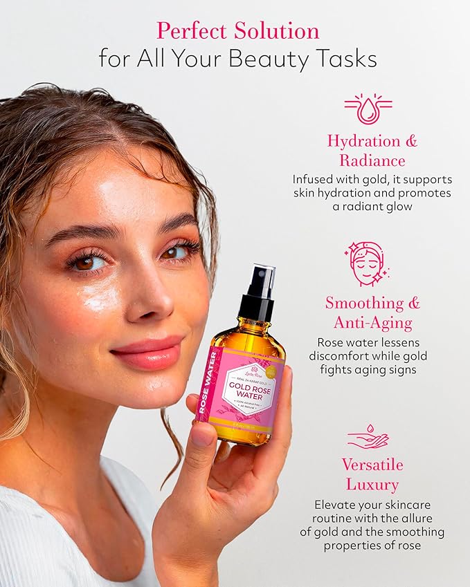 24 Karat Gold Rose Water Toner by Leven Rose Natural Moroccan 24K Rosewater - Image 3