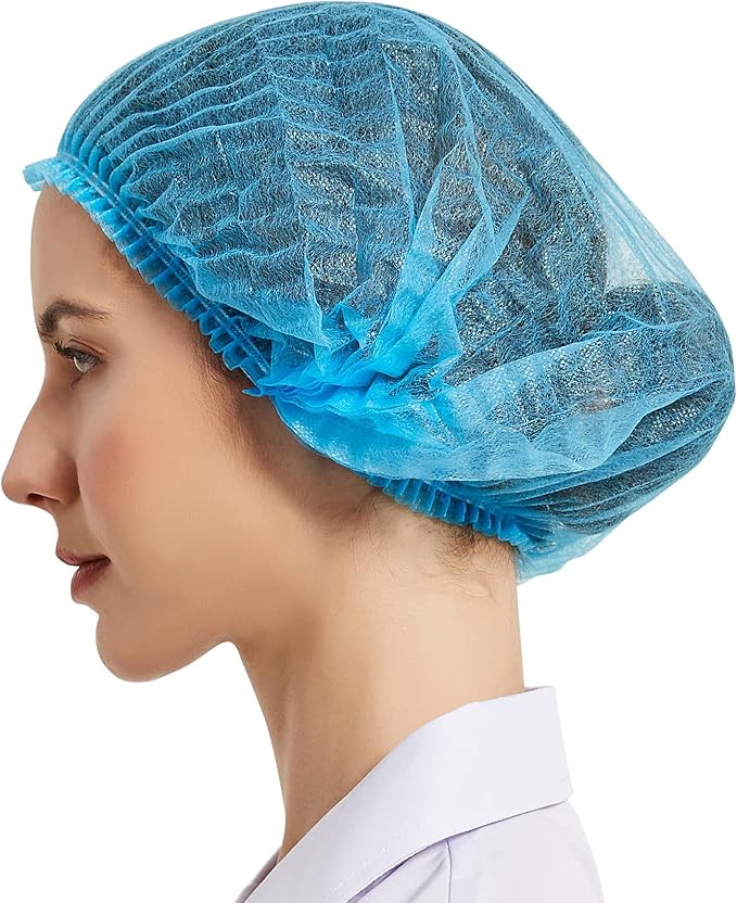 ProtectX 500-Pack Blue Disposable Hair Nets, Elastic Head Cover, Bouffant Caps - Image 2