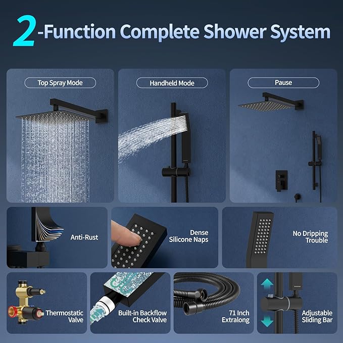 SR SUN RISE 10 Inch Slide Bar Shower Faucet Luxury High Pressure Shower Heads - Image 3