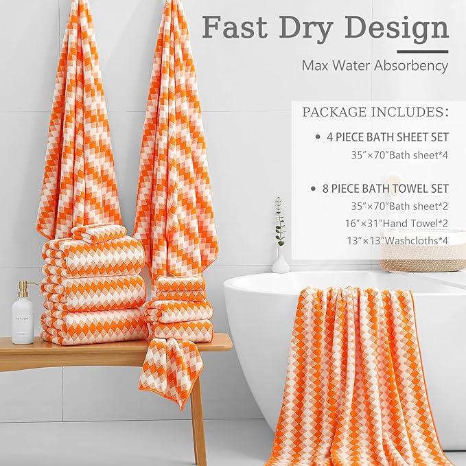 8 Piece Bathroom Towel Set |2 Oversized Bath Towels, 2 Hand Towels, 4 - Image 4