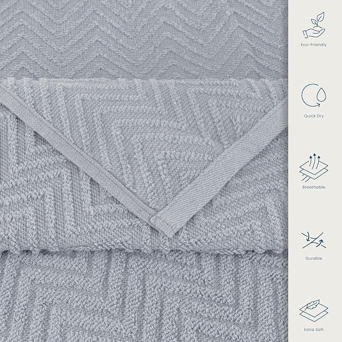 CASA COPENHAGEN Wave Textured 6 Piece Towel Set- Grey Violet, 550 GSM 2 Bath - Image 5