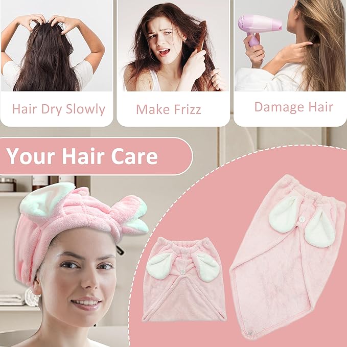 fhgnysm 2 Packs Microfiber Hair Towel, Hair Turbans - Image 4