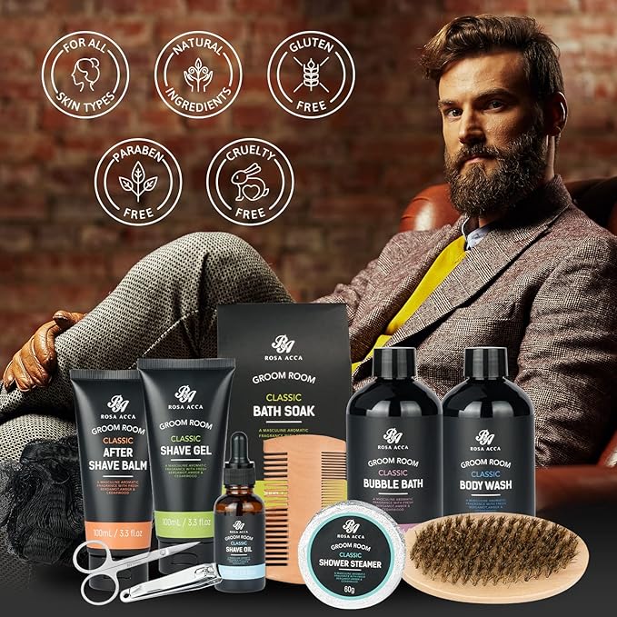 14 Pcs Bath & Body Gift Set for Men, Father's Day Gifts, Beard Grooming - Image 6
