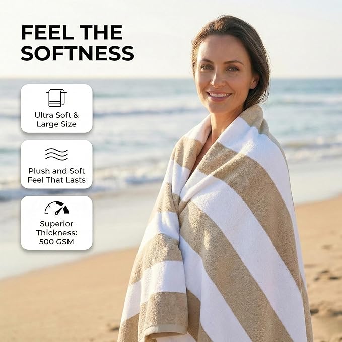 Premium Velour Cabana Beach Towel 4 Pack, 30” x 60” Soft Plush Cotton Pool Towel - Image 5