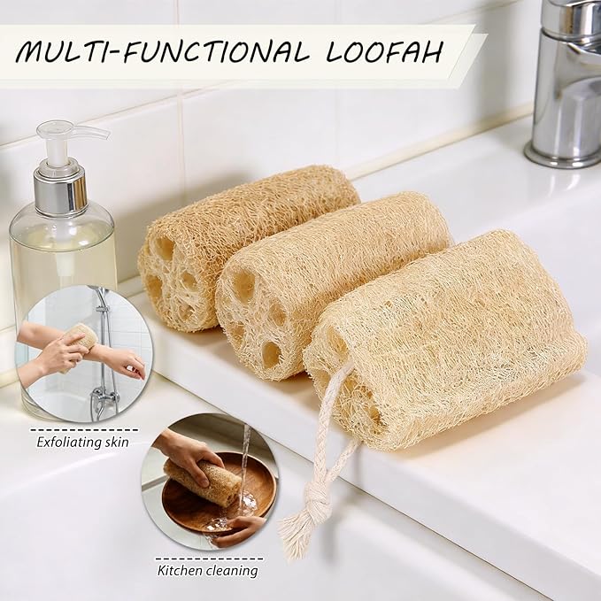 Natural Loofah Sponge Organic Loofa Set 6 Pack, Exfoliating Body Scrubber - Image 3