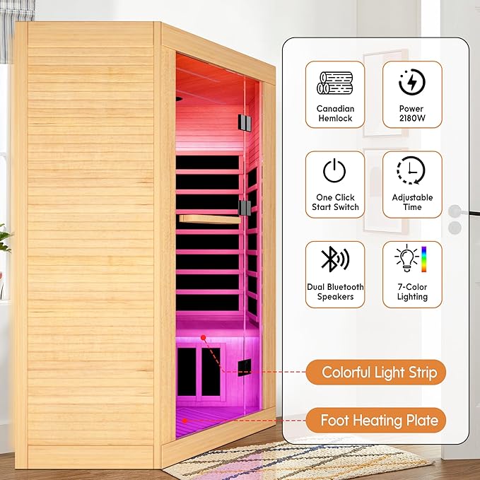 OUTEXER 2-3 Person Sauna Corner Sauna Far Infrared Saunas Room Home Canadian - Image 6