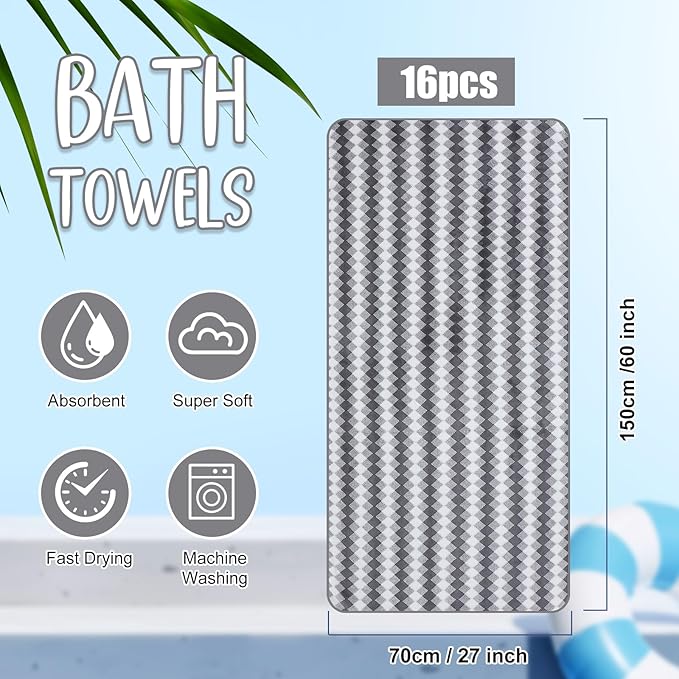 SmoothNovelty 16 Pack Microfiber Bath Towels Bulk 27'' x 60'' Oversized Size - Image 2