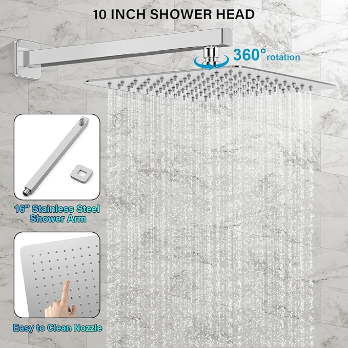 FPXRNG Shower Faucet Set Bathroom Square Rain Shower Head and Handle Set - Image 4