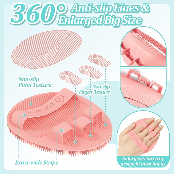 Silicone Back Scrubber & Bath Glove Set 2PCS, 13.4'' Gentle Shower Back Scrubber - Image 4