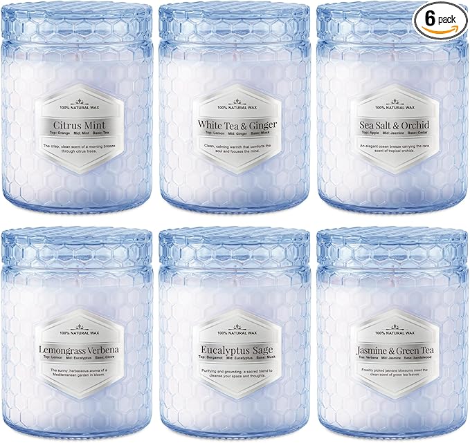 Lake Blue Candles for Home Scented, 6 Pack of 5.5 Oz Natural Soy Wax Candles in by JXDLSQCandlesGiftsSets