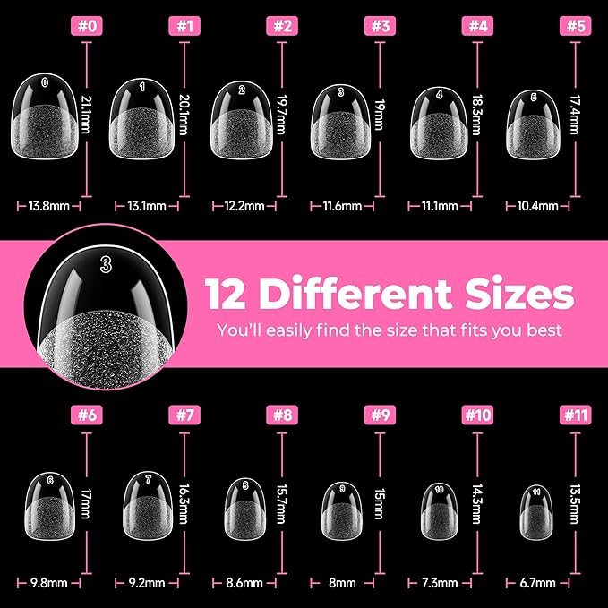UNA GELLA Extra Short Oval Nail Tips, Pre-Etched Round Clear Fake Nails 216pcs - Image 7