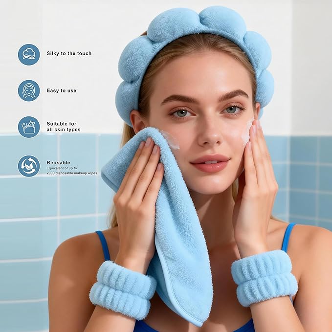 Real Perfection Spa Headband for Washing Face, Skincare Headband Wristband Set - Image 6