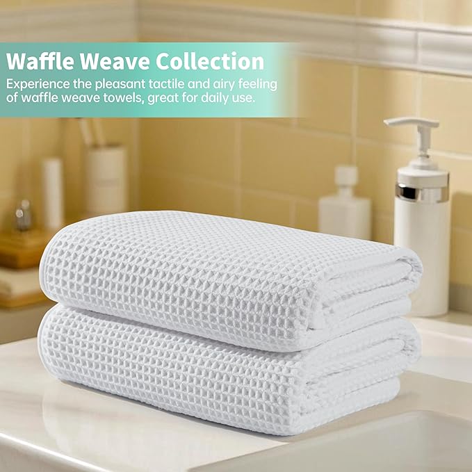 Microfiber Waffle Bath Towels, 4 Pieces, Fast Drying, Lint Free 430 GSM - Image 6