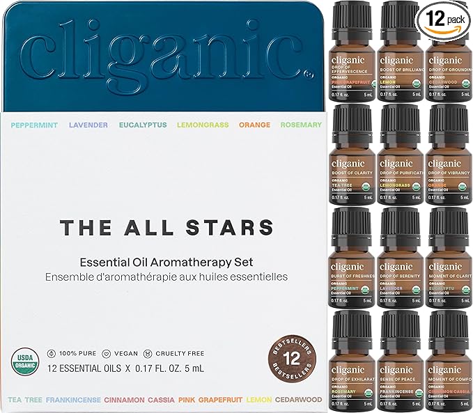 Cliganic Organic Aromatherapy TOP 12 Essential Oils Set, 100% Pure by Cliganic