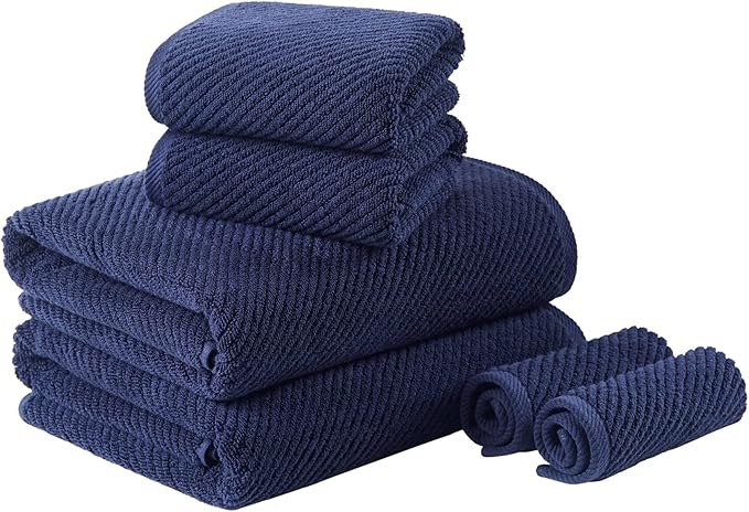 Madison Park Bathroom Towel Set of 6 Diagonal Ribbed, 500 GSM by MADISONPARK