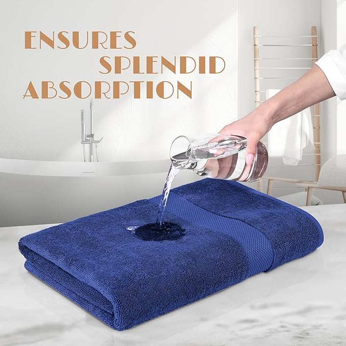 White Classic Navy Blue Bath Towels 27x54 Inch, Cotton Towel Set - Image 5