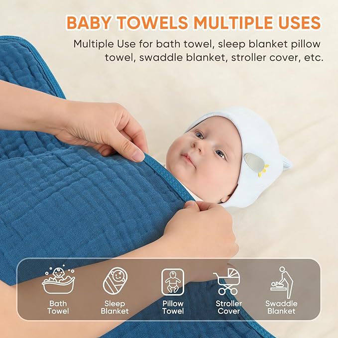 MIGIOL Muslin Baby Towels 100% Cotton ，Super Soft Muslin Baby Bath Towel - Image 9