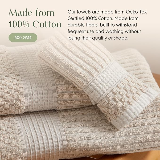 Springtree Home 100% Cotton Bath Towel Set | 6 Piece Set | Absorbent & - Image 7