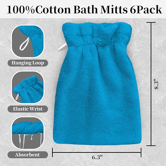 VOOVA & MOVAS Wash Mitts for Body 6-Pack, 100% Cotton Soft Absorbent Wash Cloths - Image 2