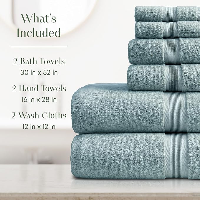 Springtree Home Luxury Bamboo Rayon Bath Towel Set 6 Piece Set | 35% Bamboo - Image 2