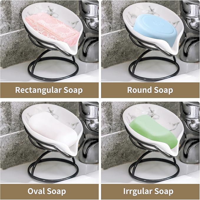 Dobbyby Leaf-Shaped Soap Dish – Ceramic Soap Bar Holder - Image 5