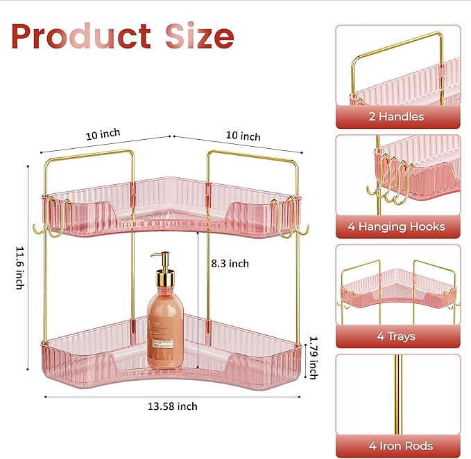 Delicate Pink 2-Tier Corner Counter Organizer - Image 2